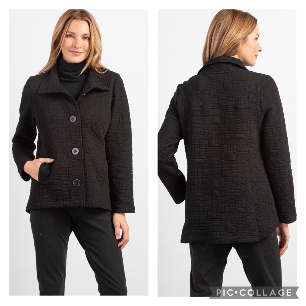 Habitat Black Box Quilt Cotton Blend Snap Front Jacket Size Small